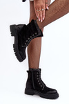 Women's Decorated Lace-up Ankle Boots Black Santelia