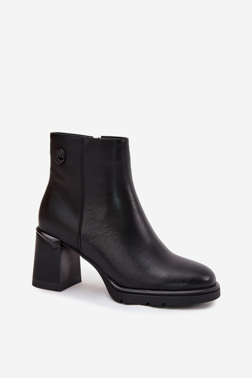 Leather Women's Ankle Boots On Heel Black Julissa