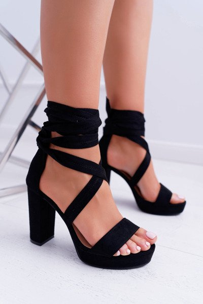 Women's Stiletto Platform Tied Sandals Black LaFiesta