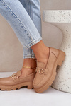 Ladies Moccasins With Golden Detail Beige Ferietta
