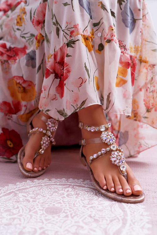 Women's Flat Sandals With Zircons Champagne Karra
