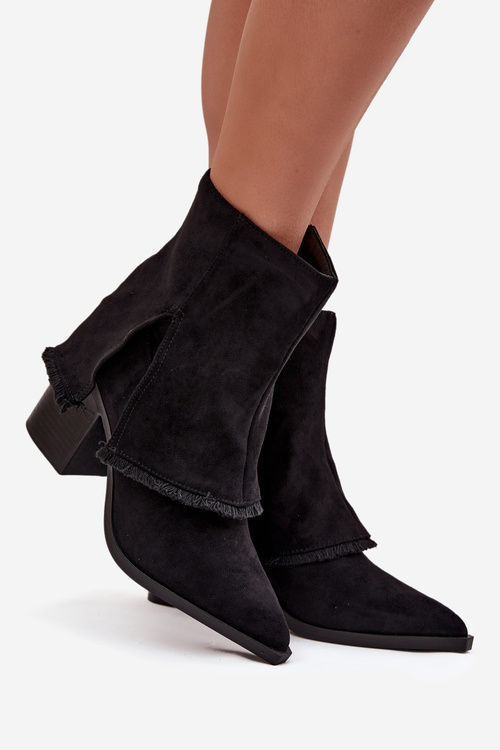 Women's Block Heel Boots with Turned Up Shaft Black Idalia