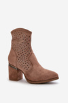 Embellished Women's Heeled Boots Made Of Eco Suede Brown S.Barski HY42-029