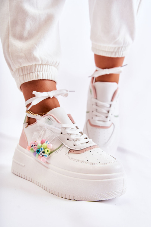 Women's Tied Sports Shoes Sneakers White and pink Manila