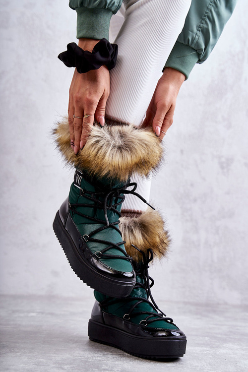 Women's Lace-up Snow Boots Green Santero