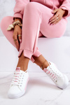 Women's Leather Sneakers White and Pink Mikayla