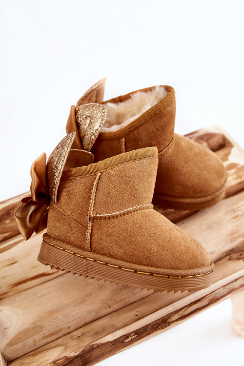 Girls' Warm Snow Boots With Bows Camel Meriva