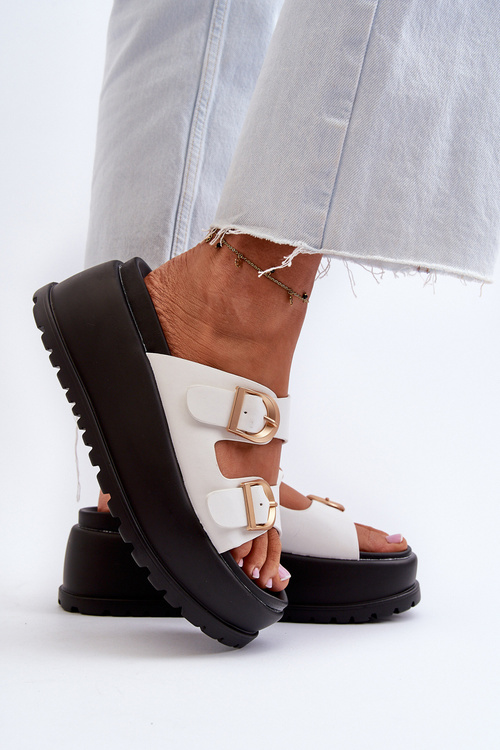 Women's Slides on Chunky Platform White Mililena