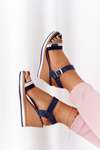 Wedge Sandals In Sailor Style Navy Blue Tropical