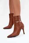 Women's heeled ankle boots with strap and gold element insulated Camel Bellisse
