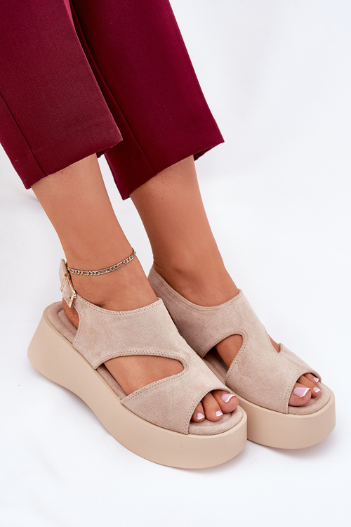 Ladies Platform Sandals Eco Suede Beige Karonia
