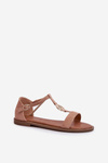 Flat Women's Sandals with Gold Ornament Vinceza 17321 Beige