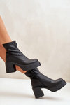 Women's Leather Boots with Rhinestones Black Rosie