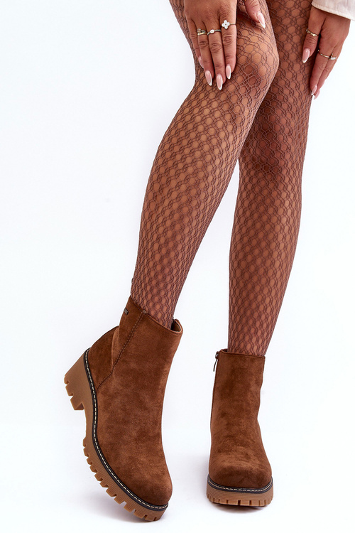 Suede Ankle Boots with Flat Heel and Fleece Lining Brown Neafgi