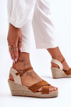 Women's Suede Sandals On Braided Wedge Camel Tessa