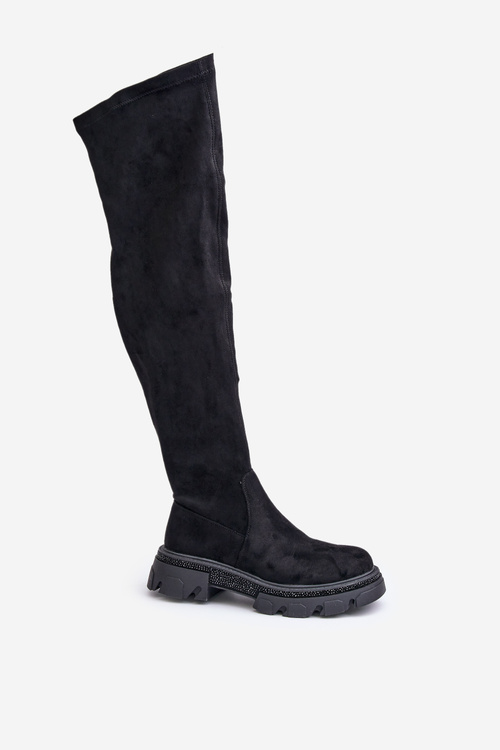 Women's Over the Knee Eco Suede Boots Black Irithalla