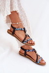 Women's Flat Sandals With Woven Straps And Embellishments Artiker Black 54C1331