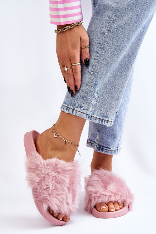 Klapki Futrzane Gumowe Gruba Podeszwa Jasnofioletowe Allyson