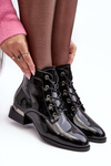 Lacquered Warm Laced Boots Black Cathrine