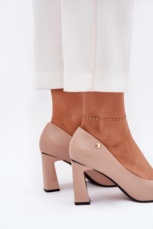 Elegant Heels On Block Heel Vinceza 62221 Beige