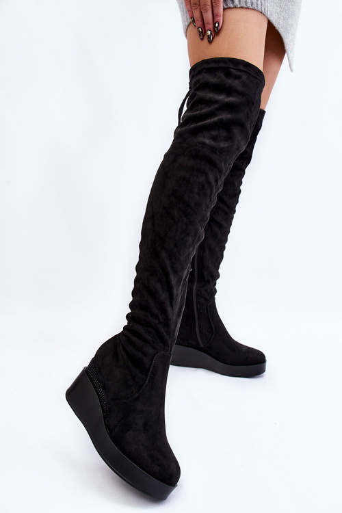 Women's Wedge Thigh High Boots Black Elori
