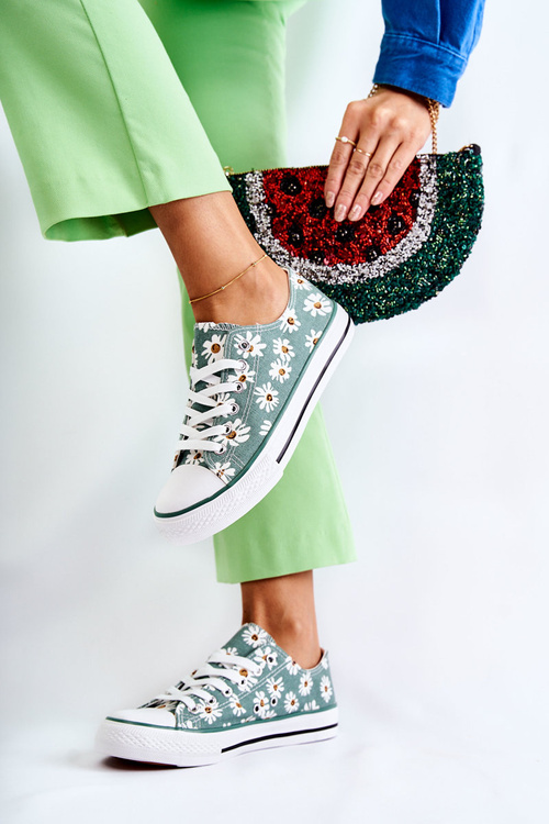 Women's Low Sneakers With Flowers Green Janey