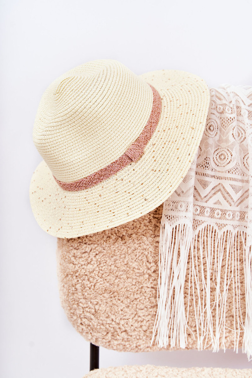 Straw Hat With Sequins Light Beige Iluna
