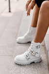 Eco Leather Ankle Boots Workers With Buckles White Serizia