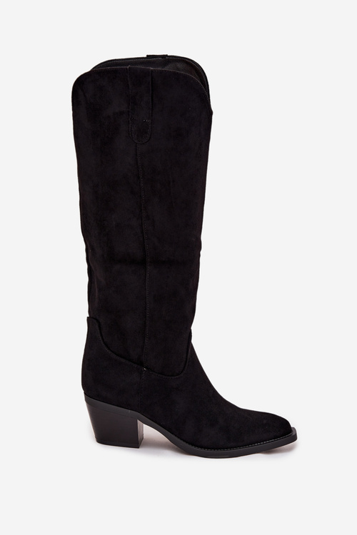 Women's Cowboy Boots With Heel Made Of Eco Suede Black Esmira