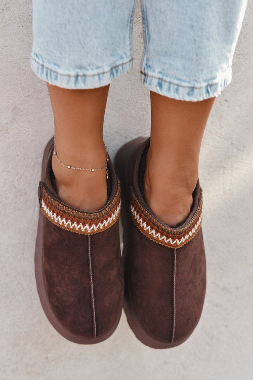 Women's Low Snow Boots With Movable Strap And Embroidery On Platform Chocolate Lyrisse