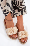 Ladies platform sandals with decorative flowers beige Tessara