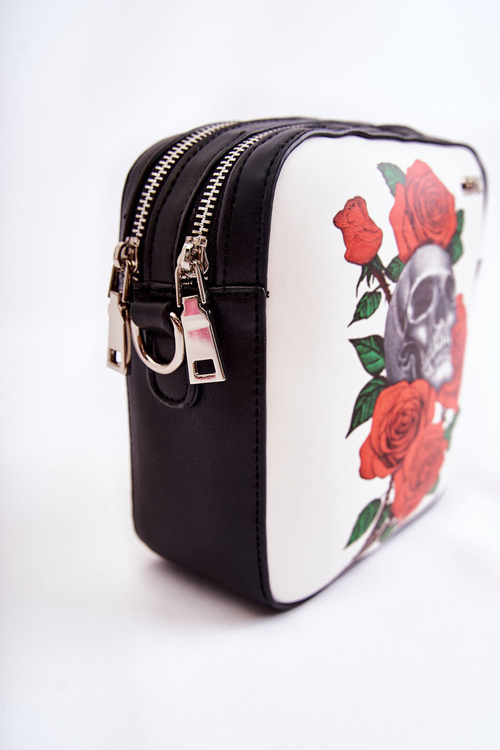 Leather Messenger Bag W Pattern GOE ZNJ012 Black and White