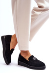 Women's Suede Low Wedge Loafers Black Synthia
