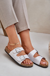 Fabric sandals on cork sole with buckles light gray Atera