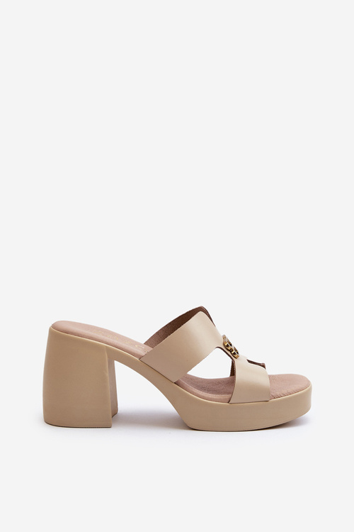 Zazoo 40419 Leather Women's Sandals with Cutouts and Ornament Beige