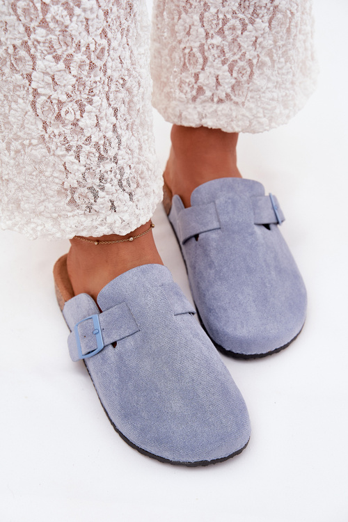 Womens clogs and on cork platform with buckle blue Klarae