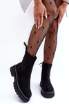 Suede Lace-Up Flat Heel Boots Black Lakyta