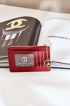 Card Holder Women's Wallet With Keychain Red Therinore