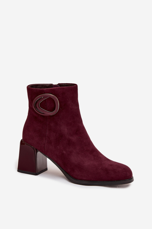 Suede block heel boots with lining decorated detail Artiker 57C0016 Bordeaux