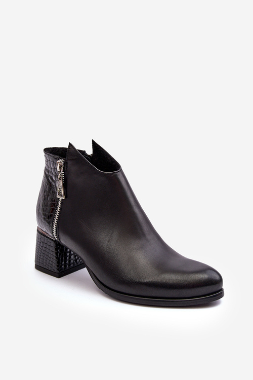 Women's Leather Boots On Low Heel Zazoo 4111 Black