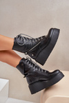 Leather Worker Ankle Boots On Platform And Wedge Maciejka 06676-01 Black