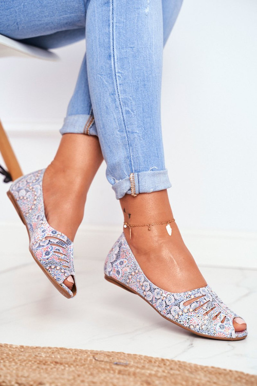 Women's Ballerinas Maciejka Leather White Blue Patterned 03497-13