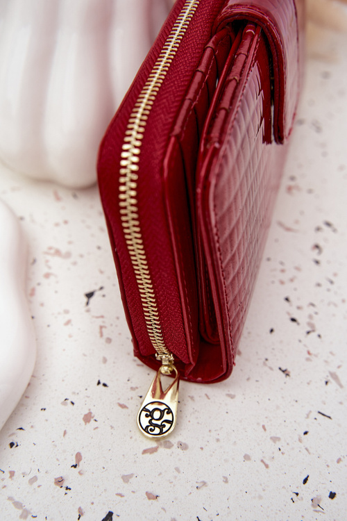 Lacquered Ladies Wallet with Embossing and Gold Detail Red Evlinne
