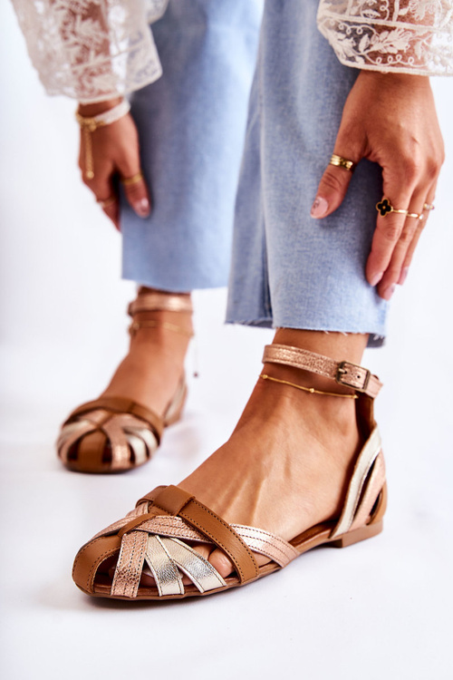Leather Women's Sandals Maciejka 01924-32 Gold-Brown