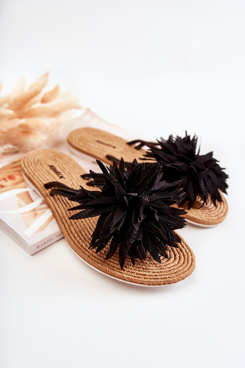 Women's Flip-flops With Fabric Ornament Black Eviana