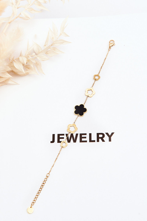 Bransoletka Damska Zawieszki Kwiaty Złoto-Czarna