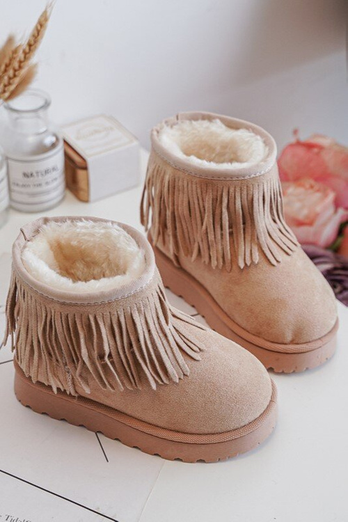 Fleece-Lined Snow Boots with Decorative Fringes for Kids Beige Nimia'
