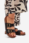 Women's Flip Flops On Cork Platform With Buckles Black Vesina