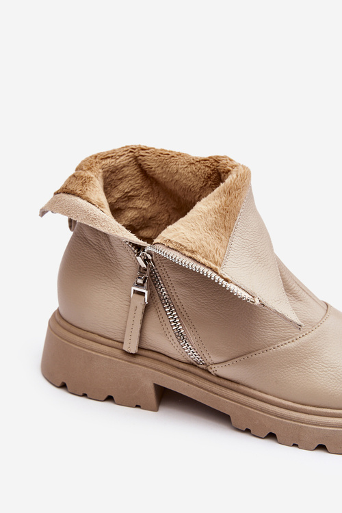 Women's Leather Flat Heel Ankle Boots Laura Messi 2620/199 Beige