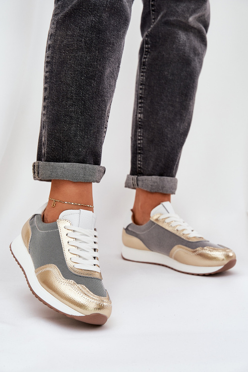 Sneakersy Buty Sportowe Damskie Skóra Naturalna Złote D&A LR51-847